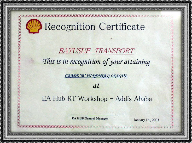 Shell Recognition Certificate